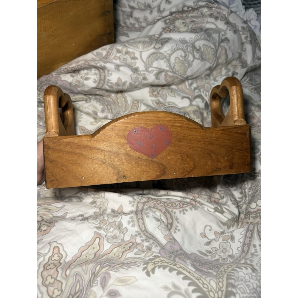 Vintage Wooden Caddy Storage Tray Hand Painted Carved Hearts Country Decor